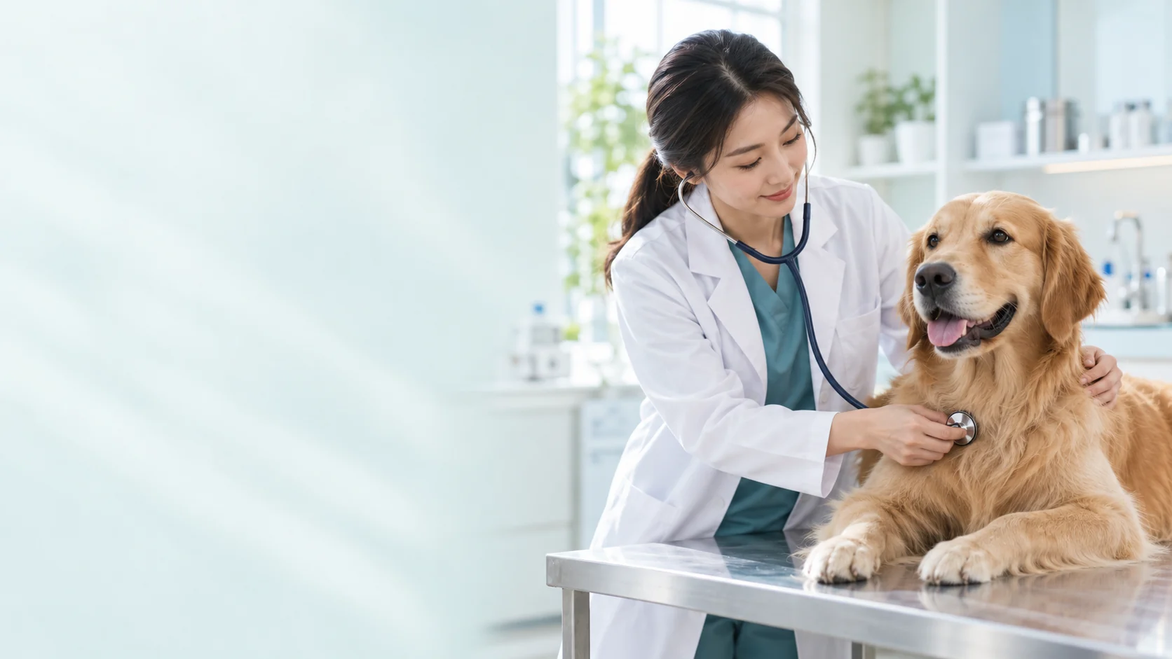 Veterinarian examining a dog (AI-generated illustration)