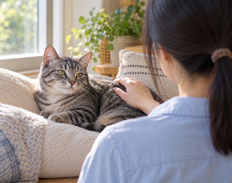Tabby cat being cared for at home (AI-generated illustration)